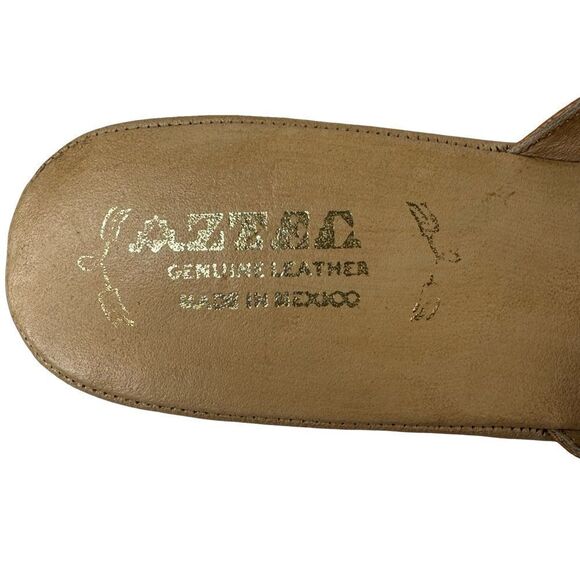 AZTEC Hand Tooled Leather Slide Sandals Size 8 - Picture 5 of 16